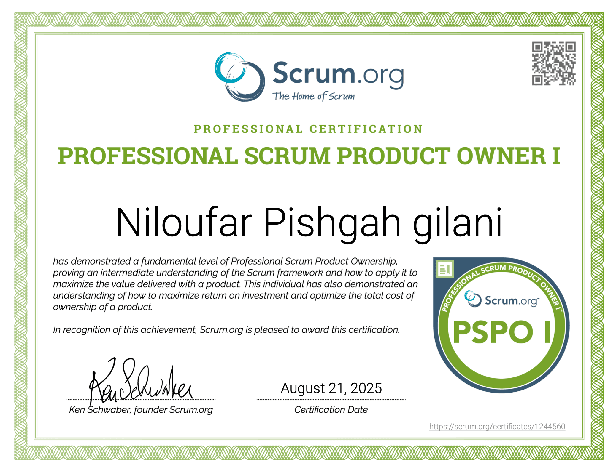PROFESSIONAL SCRUM PRODUCT OWNER I
